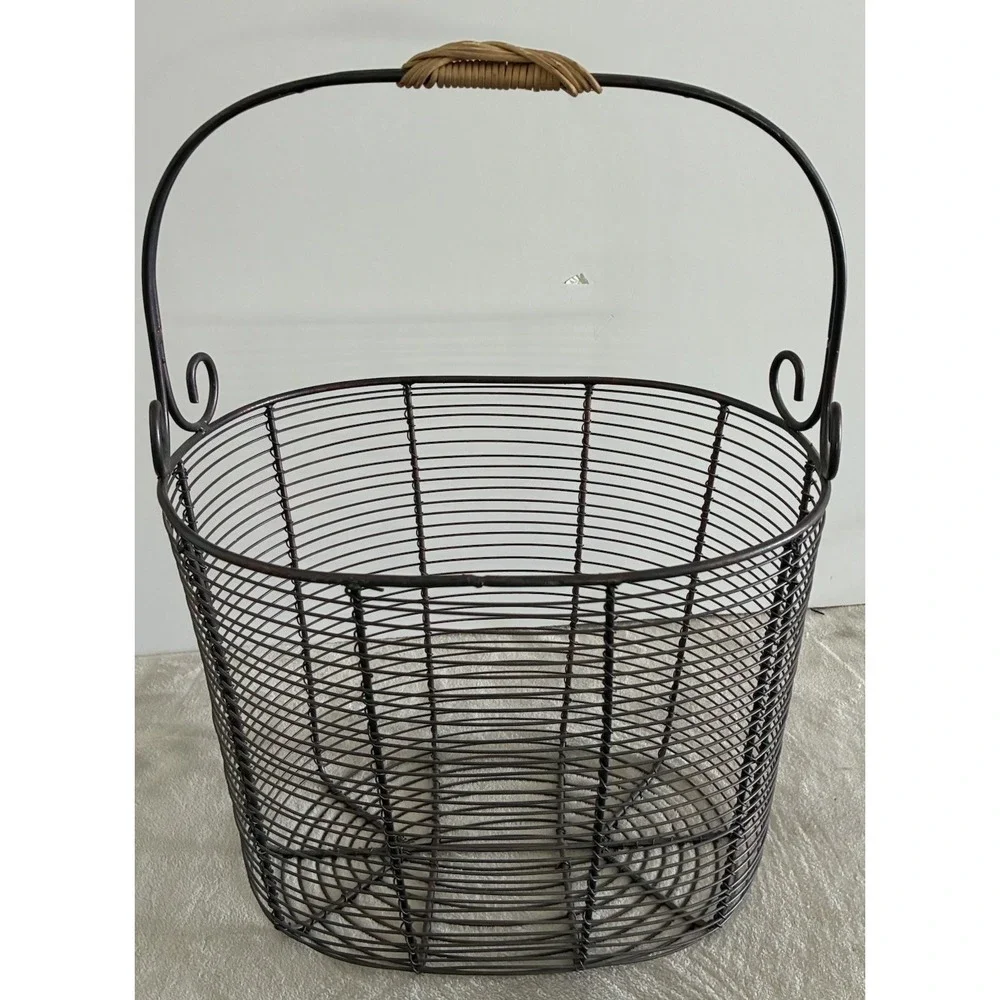 Basket Wire Dark Metal Woven Handle Rustic Decor Storage Farmhouse 18x13x9